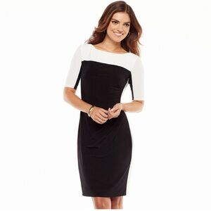 Chaps Navy and White Color Block Stretch Dress